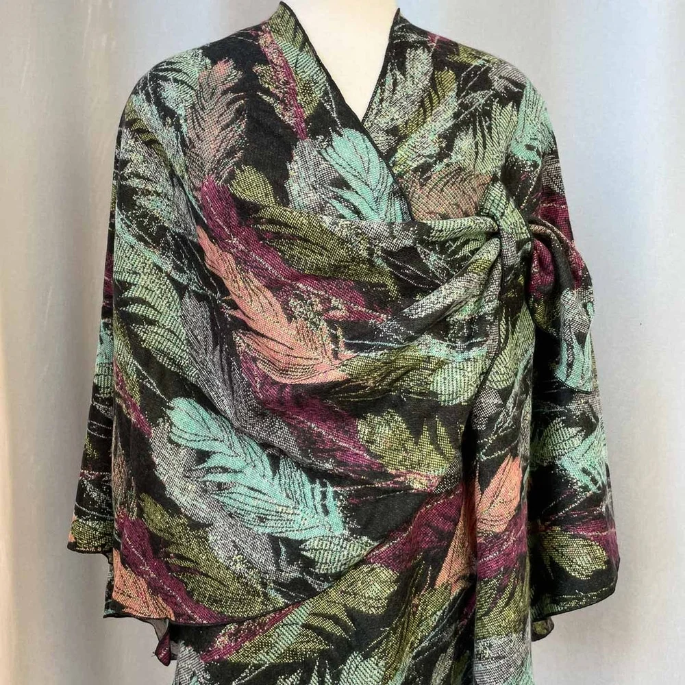 Colorful Reversible Cashmere Feather Patterned Shawl Scarf